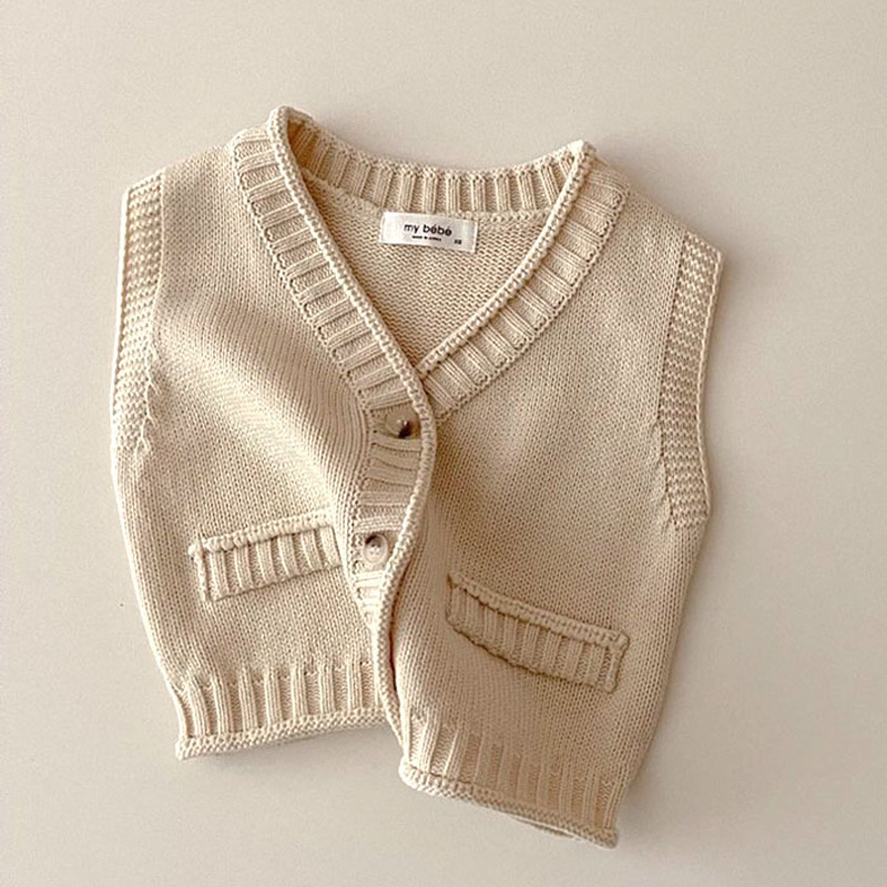 Gilet tricoté sans manches pou - Knit Cardigan Infant avis et prix